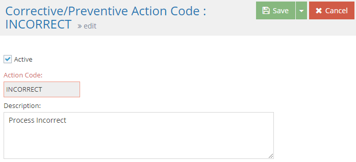 Corrective / Preventive Action Code