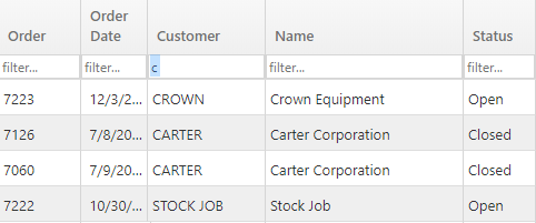 Grid Filter Value Provided