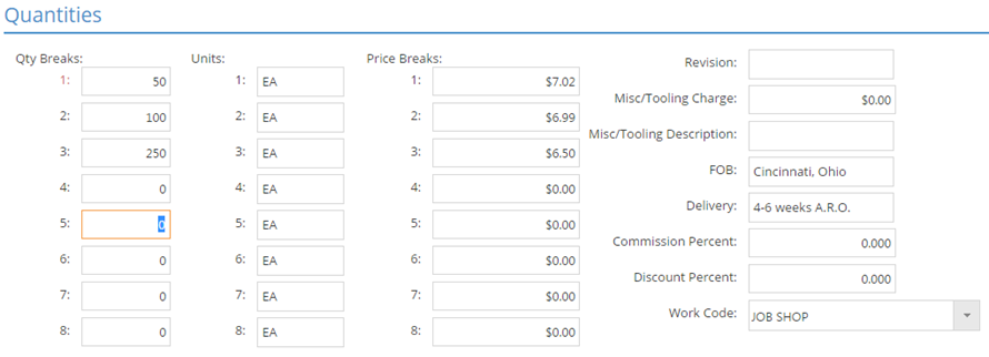 Line Item Details - Quantities Section