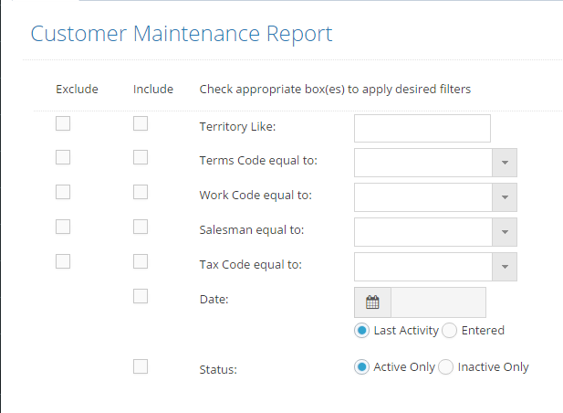 Customer List Filters