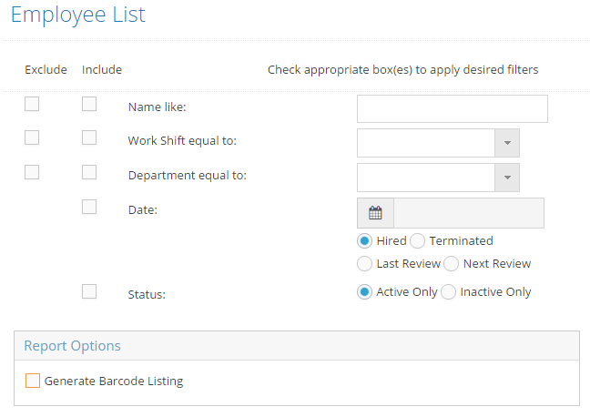 Employee List Filters