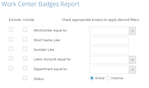 Work Center Badge Filters