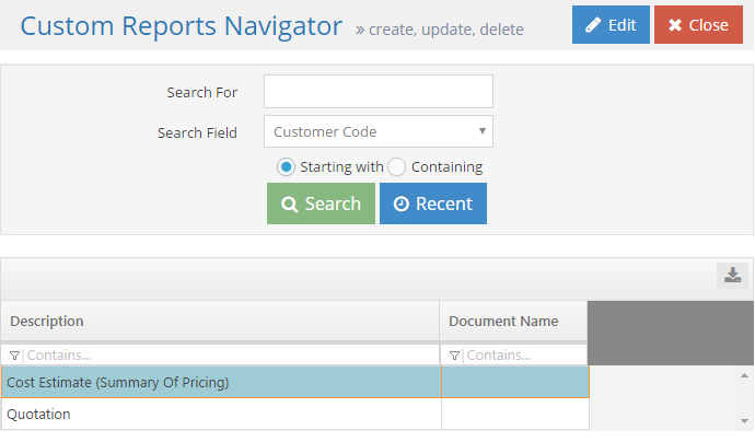 Custom Reports Navigator