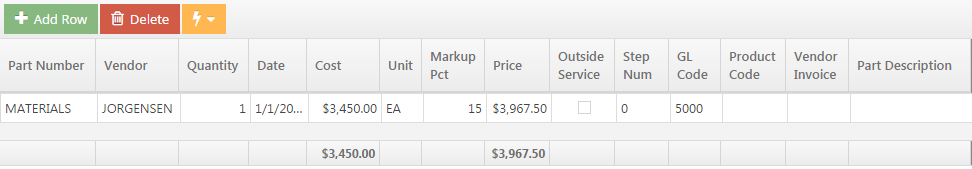 Miscellaneous Job Cost Grid